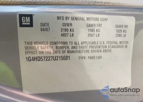 2007 Buick Lucerne Cxl from USA, damaged, VIN 1G4HD57227U215681